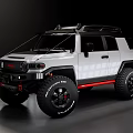 White Off Road SUV With Roof Rack Large Tires Red Accents And Front Grille Design