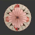 Modern White Canopy Umbrella With Large Pink Floral Pattern And Wooden Handle