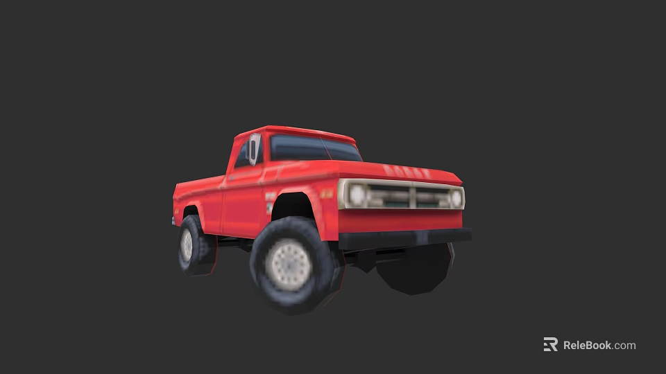 Red Single Cab Pickup Truck With Large Tires And Classic Design 3d model 