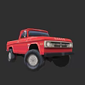 Red Single Cab Pickup Truck With Large Tires And Classic Design