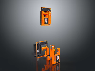 Orange Industrial Mechanical Components With Wall Mounted Device And Modular Parts 3d model