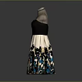 Women's Floral Print Dress with Black Lace Top and A Line Skirt Design