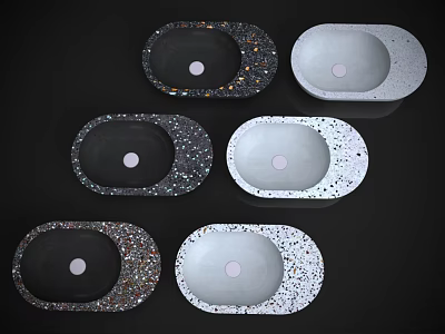 Modern Terrazzo Washbasins with Speckled Pattern and Oval Design in Black White Colors 3d model