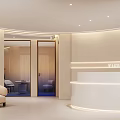 Elegant Beauty Hair Salon Interior With Reception Desk Sofa Green Plant And Lighting