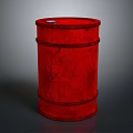 Red Metal Drum With Textured Surface And Glossy Finish On Gray Background