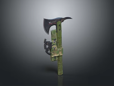 Tactical Camouflage Axe With Green Handle And Steel Head For Military Outdoor Use 3d model