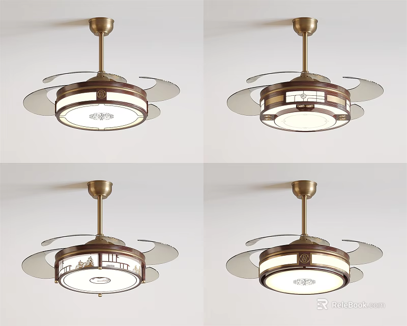 Modern Stylish Air Conditioning Fan with Ceiling Mounted Design Built in Light and Transparent Blades 3d model 