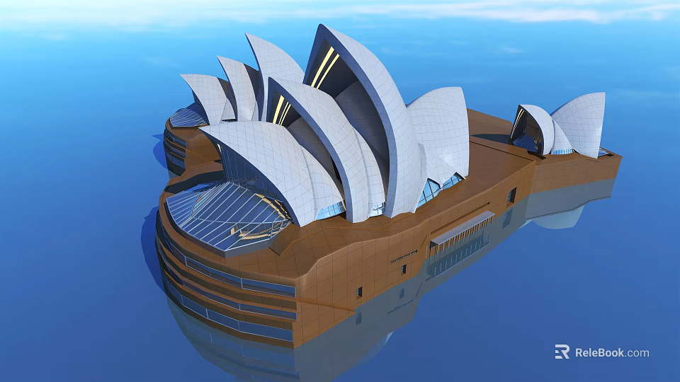 Waterfront Cultural Center Building With Iconic White Shell Roof And Modern Design 3d model 