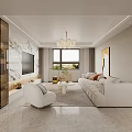 Modern Living Dining Room Interior With White Sofa Marble Wall And Chandelier