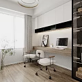 Modern Wooden Desk With iMac Notebook And Pencil Holder In Minimalist Interior