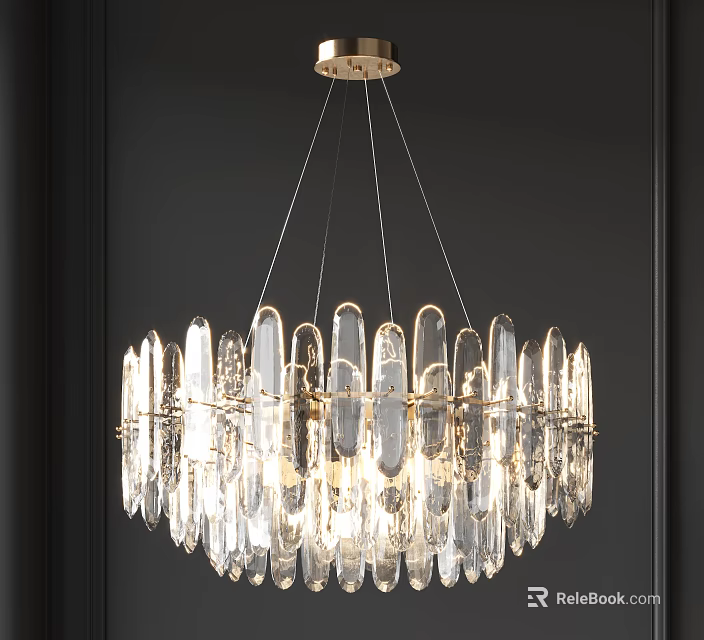 Modern Crystal Chandelier With Round Metal Frame And Transparent Crystal Pendants 3d model 