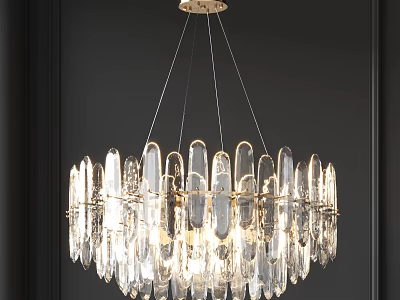 Modern Crystal Chandelier With Round Metal Frame And Transparent Crystal Pendants 3d model