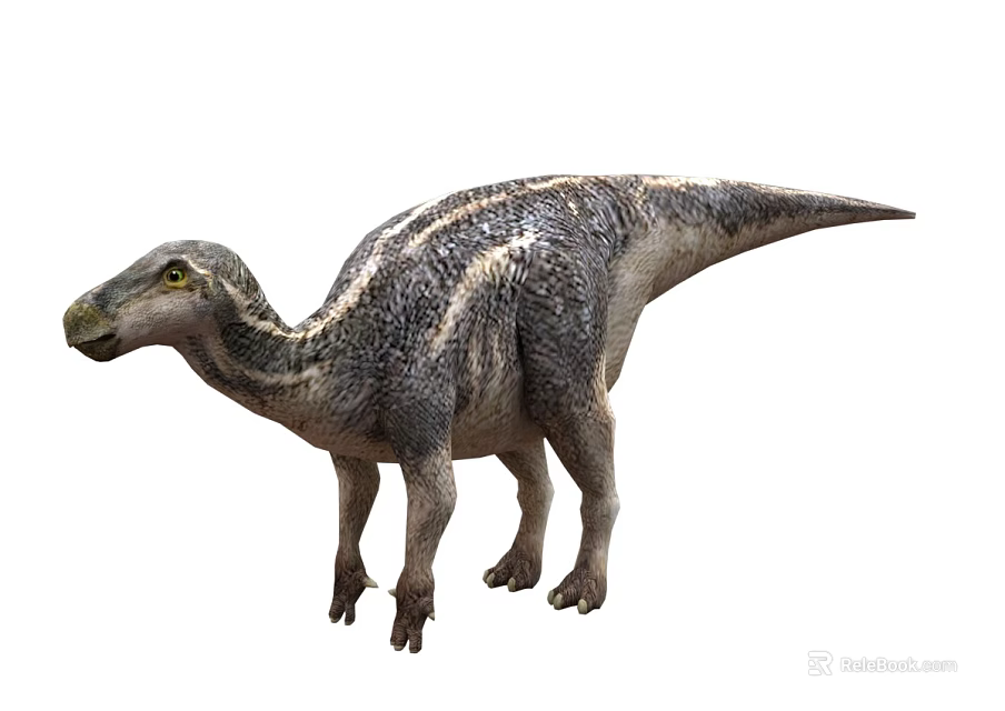 Realistic Striped Hadrosaur Dinosaur Standing Posture With Gray White Skin 3D Rendered 3d model 