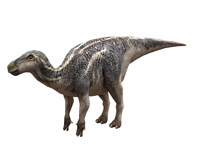 Realistic Striped Hadrosaur Dinosaur Standing Posture With Gray White Skin 3D Rendered 3d model