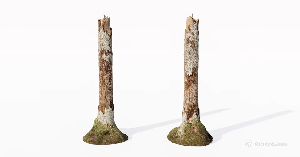 Natural Stone Wood Tree Trunks With Mossy Base And Peeling Bark 3d model