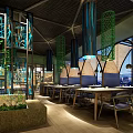 Modern Restaurant Entrance Design With Wooden Structure Glass Doors And Green Plants