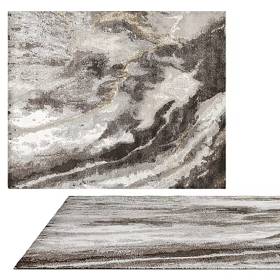 Modern Square Rug With Abstract Wave Pattern In Gray White And Gold Soft Texture 3d model