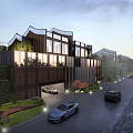 Modern Townhouse With Unique Roof Design And Metal Strip Facade Surrounded By Greenery And Fence