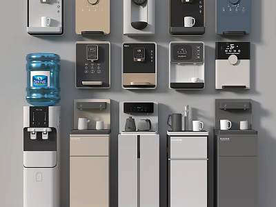 Various Modern Water Dispensers And Coffee Machines For Daily Home Use 3d model