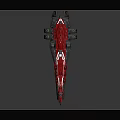 Red And Black Sci-fi Spaceship Model Featuring Complex Structure Details On Dark Reflective Background 3d model