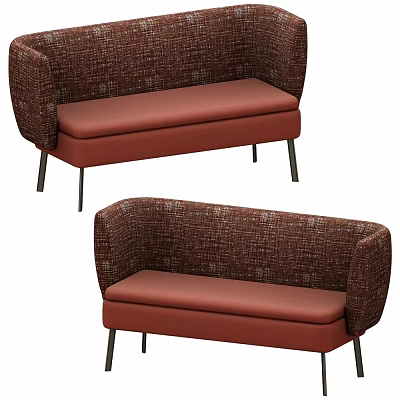 Modern Sofa With Brown Fabric Curved Backrest Red Cushion And Black Metal Legs 3d model