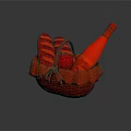 Wicker Basket Containing Fresh Bread Red Apple And Red Bottle For Food