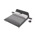 Modern Double Bed Design With Gray Headboard Purple Mattress And Matching Side Tables