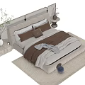 Modern Upholstered Double Bed With Soft Bedding Side Tables And Decorative Plants 3d model