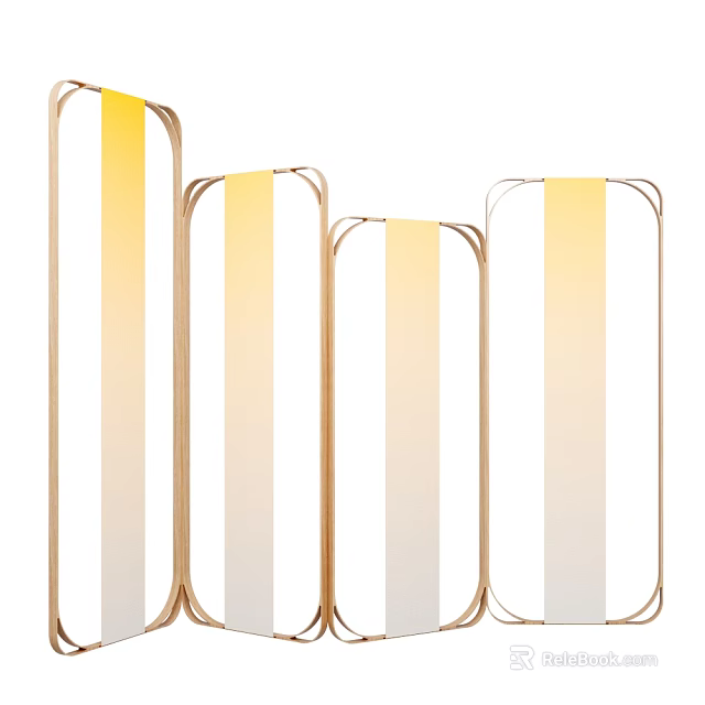 Modern Room Divider Set with Gold Frame and Gradient Yellow White Panels 3d model 