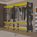 Yellow And Black Storage Rack With Hanging Clothes Folded Towels Side Hooks For Handbags Umbrellas