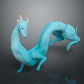 Blue Fantasy Dragon Like Creature Showcasing Yellow Horns Curved Body And Dynamic Stance