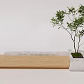 Modern Landscape Seat Featuring Wooden And Marble Design With Small Tree Planter