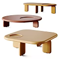 Modern Minimalist Coffee Table With Round Square Tops Beige Finish And Short Geometric Legs