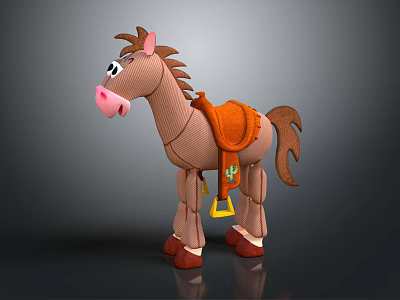 Brown Plush Horse Toy With Pink Nose And Orange Saddle Details 3d model