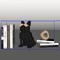 Decorative Ornament Set With Black Geometric Dog Figurine Golden Glasses Books And Golden Ring Ornament