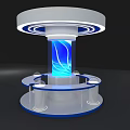 Modern Exhibition Island With Circular White Design And Illuminated Blue Light Accents
