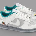 Stylish White Casual Sneakers With Teal Tongue Gray Swoosh Colorful Graphics And Translucent Sole