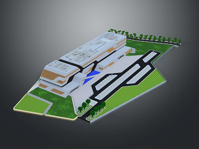Efficient Commercial Equipment in Modern Commercial Building With Green Landscaping and Functional Layout 3d model