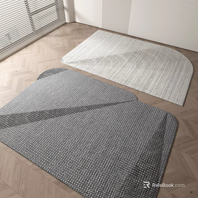 Modern Square Rugs With Woven Texture In Gray And Light Gray On Wooden Floor 3d model 