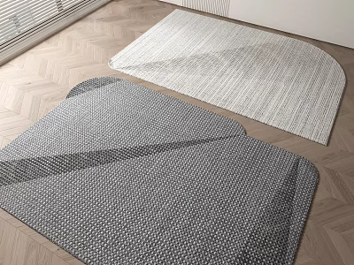 Modern Square Rugs With Woven Texture In Gray And Light Gray On Wooden Floor 3d model