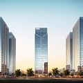 Modern Glass Curtain Wall Office Buildings With Trees In Urban Commercial District