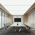 Modern Bright Spacious Conference Room With Large Meeting Table Comfortable Office Chairs And Wall Screen