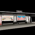 Modern Station Platform With Curved Canopy Illuminated Billboards And Seating