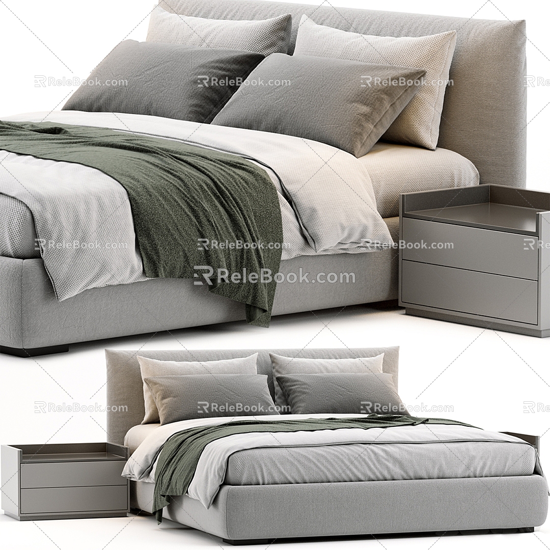 Modern Double Bed Fabric Double Bed 3d model