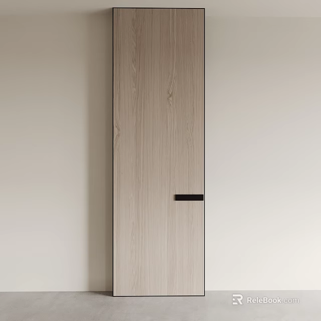 Minimalist Light Wood Hinged Door With Black Handle Against Light Colored Wall 3d model 