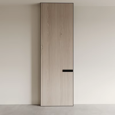 Minimalist Light Wood Hinged Door With Black Handle Against Light Colored Wall 3d model