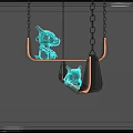 Contemporary Glass Chandelier With Metal Chains And Blue Decorative Hanging Elements