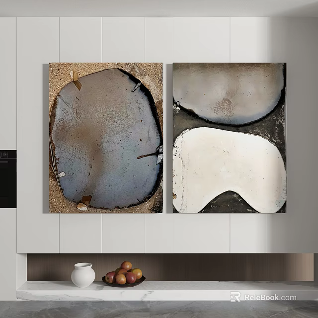 Abstract Paintings With Textured Dark And Light Irregular Shapes For Interior Wall Art 3d model 