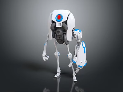 Mechanical Robot Character With White Blue Accents And Red Circular Eye 3d model