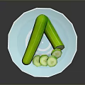 Two Whole Fresh Green Cucumbers With Sliced Pieces On Blue Plate